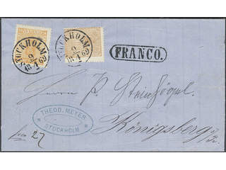 Sweden. Facit 10h2, 14Bd cover , 24 öre reddish orange, perforation of 1865, 3 öre …