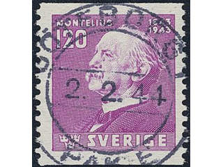 Sweden. Facit 350 used , 1943 Oscar Montelius 120 öre rose-lilac. EXCELLENT cancellation …