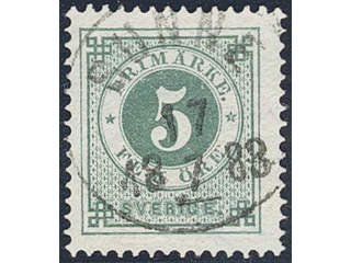 Sweden. Facit 30g used , 5 öre dull green on white paper. EXCELLENT cancellation SUNNE …