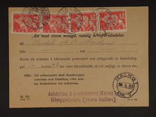 Sweden. Facit 235A, C cover , 4x15 öre on postal form no. 171 (Aug. 27) cancelled MALMÖ …