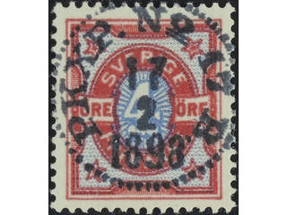 Sweden. Facit 64 used , 1892 Bicouloured Numeral Type 4 öre carmine/blue, watermark …