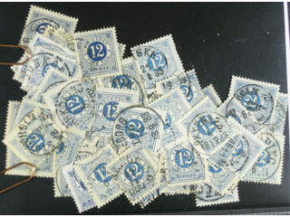 Sweden. Facit 32 used , 12 öre blue, one hundred used copies. Shades, varieties, …