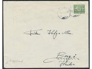 Finland. Field post stamp Facit 5 , 1944 Posthorn with sword, green, on cover sent from …