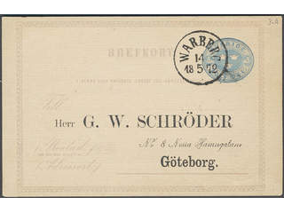 Sweden. Postal stationery, Single postcard, Facit bKe1, Postcard 12 öre, "Schröder" …