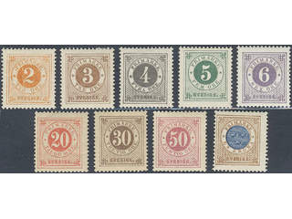 Sweden. Facit 40–44, 46–49 ★, SET (9) with specified shades, F40c, 41c, 42d, 43b, 44a, …