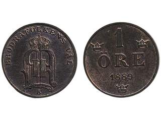Coins, Sweden. Oskar II, MIS III.13a, 1 öre 1889. 01/0.