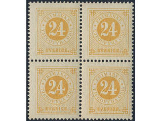 Sweden. Facit 34 ★★, 24 öre yellow. Fresh block of four. SEK 7500