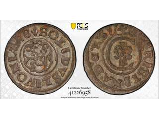 Sverige Kristina (1632-1654) Livland 1 solidus 1648, 01/0, PCGS MS62