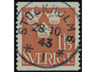 Sweden. Facit 297 used , 1939 Three Crowns 1.15 Kr reddish brown. EXCELLENT cancellation …