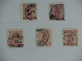 Sweden. Facit 12 used , 50 öre in five copies, partly in different shades. One stamp …