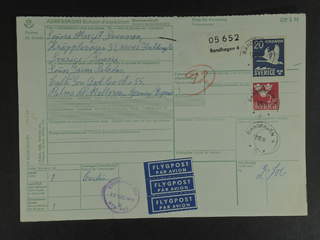 Sweden. Facit 337B, 309 cover , 2+20 kr on address card for air mail parcel sent from …