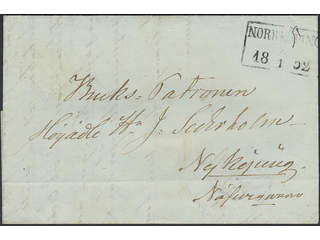 Sweden. E county. NORRKÖPING 2.1.1852, rectangular postmark. Type 6 on letter sent to …