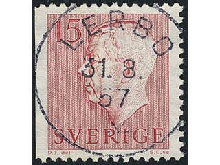 Sweden. Facit 413B used , 1957 Gustaf VI Adolf, type 2 15 öre red, perf on 3 sides. …