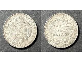 Bolivia 20 centavos 1881, AU/UNC