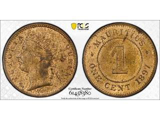 Mauritius Queen Victoria (1837-1901) 1 cent 1897, AU/UNC, PCGS MS62 RB