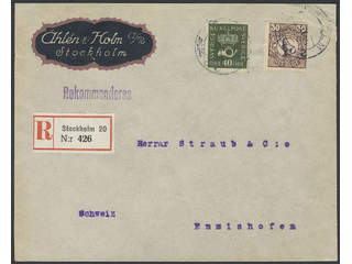 Sweden. Facit 159, 88 cover , 30+40, mixed franking, on registered cover sent from …