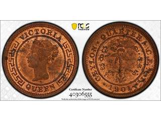 Ceylon Queen Victoria (1837-1901) 1/4 cent 1901, UNC, PCGS MS63 RB