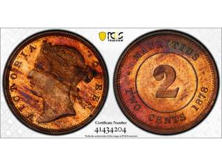 Mauritius Queen Victoria (1837-1901) 2 cents 1878, UNC, PCGS MS64 RB