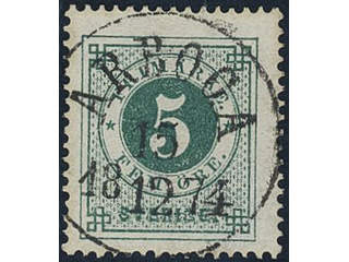 Sweden, Sverige, Sverige, Sverige. Facit 19e used, 5 öre dark blue-green, smooth print. …
