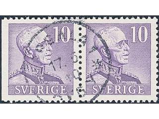 Sweden. Facit 273BC1 used , 1939 Gustaf V large numerals 10 öre violet, pair perf 3+4 …
