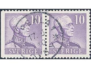 Sweden. Facit 273BC1 used , 1939 Gustaf V large numerals 10 öre violet, pair perf 3+4 …