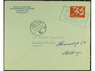 Sweden. Facit 481. DENMARK. Danish cancellations D.F.D.S. KØBENHAVN SKIBSBREV and …