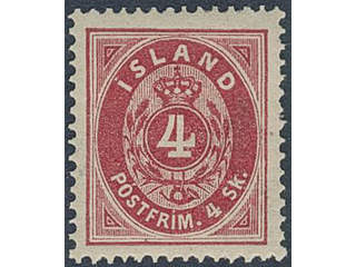 Iceland. Facit 2 ★, 1873 Skilding values 4 sk red, perf 14 × 13½. Small thin spot. …