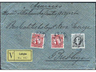 Sweden. Facit 76, 59 cover , 2x10+50 öre on insured cover front sent from LAFSJÖN …