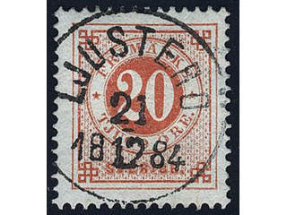 Sweden. Facit 33d used , 20 öre dull orange-red. EXCELLENT cancellation LJUSTERÖ …