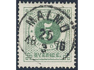 Sweden. Facit 19g used , 5 öre dark green, smooth print. EXCELLENT cancellation MALMÖ …