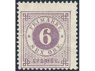Sweden. Facit 31k ★ , 6 öre red-lilac on calendered paper. Fold. SEK 1500
