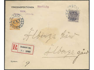 Sweden. Official Facit Tj53, 41 on cover, 2+35 öre on registered return receipt cover …