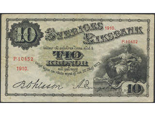 Banknotes, Sweden. SF R4:5, 10 kronor 1910. P,10452. Fresh problem free example. 1/1+.