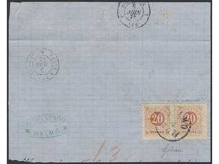 Sweden. Facit 22c on piece, 2x20 öre red-light red (pair) on large part of cover sent …