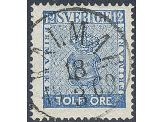 Sweden. Facit 9c3 used , 12 öre blue, perforation of 1865. EXCELLENT cancellation KALMAR …
