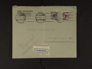 Denmark. Facit 188, 193 cover , 27 øre on 10 øre and 27 øre on 1 kr on special delivery …