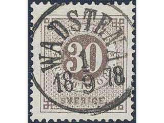 Sweden. Facit 35d used, 30 öre dark brown. EXCELLENT cancellation WADSTENA 1.9.1878. …
