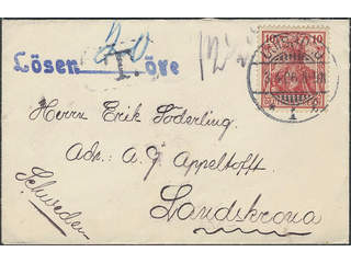 Sweden. Incoming stamped mail. Germany. Insufficiently prepaid cover sent from DUISBURG …