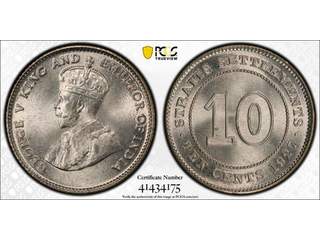 Malaysia George V (1910-1936) 10 cents 1927, UNC, PCGS MS67