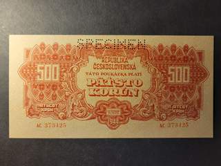 Czechoslovakia 500 korún 1944, SPECIMEN, UNC