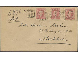 Sweden. Facit 45 cover , 3x10 öre on registered cover sent from NORRKÖPING 3.4.1890 to …