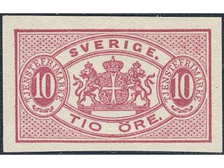 Sweden. Official Facit Tj16Bv ★, 10 öre red, type II, imperf. SEK 1700