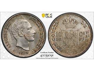 Filippinerna Alfonso XII (1874-1885) 10 centimos 1885, UNC, PCGS MS65
