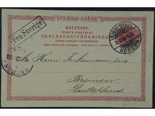 Sweden. Facit bKe13. DENMARK. Danish postmarks KJØBENHAVN KORSØR T.65 3.12.00 and FRA …