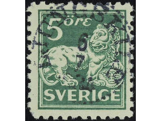 Sweden. Facit 143Cb used , 5 öre dull dark green, clear print, type II, perf on four …