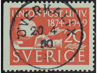 Sweden. Facit 391B used , 1949 75th Anniversary of UPU 20 öre red. EXCELLENT …