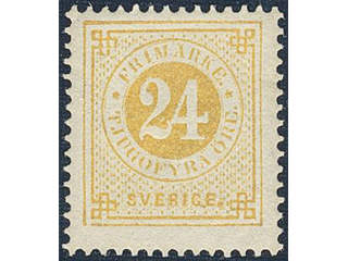 Sweden. Facit 34k ★ , 24 öre yellow on calendered paper. Fresh copy.