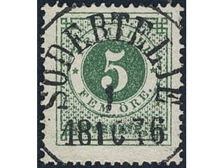 Sweden, Sverige, Sverige, Sverige. Facit 19f used, 5 öre dark green, grainy print. …