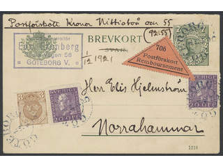 Sweden. Postal stationery, double postcard Facit bKd18, 73, 179A , Response card 7 öre …