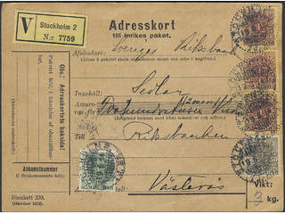 Sweden. Official Facit Tj24B, 39, 44, 54 , 5+50 öre + 3x1+3x5 kr on address card for …